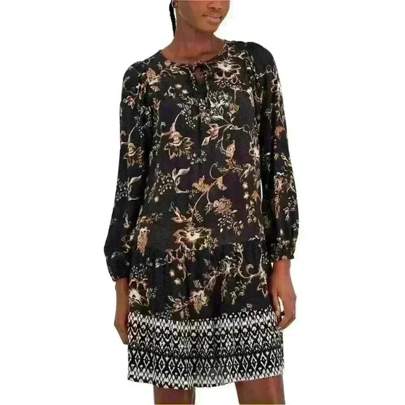 Style & Co Petite Gauze Tired Shift Dress Black Floral Size PXL NWT Bohemian - Picture 3 of 14